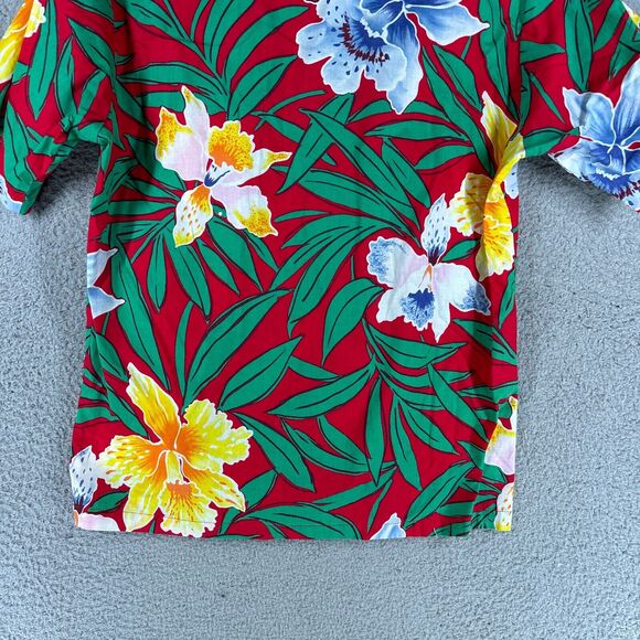 Surf Line Hawaii Shirt Mens M Red Hawaiian Floral Short Sleeve Button‎ Vintage - Picture 10 of 12